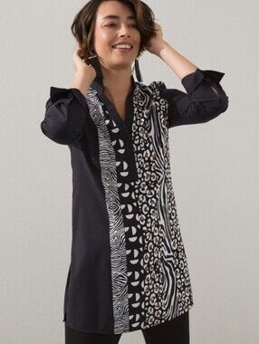 Chico’s No-Iron Chic Stretch Mixed Animal Print Tunic Blouse Zebra Leopard 2